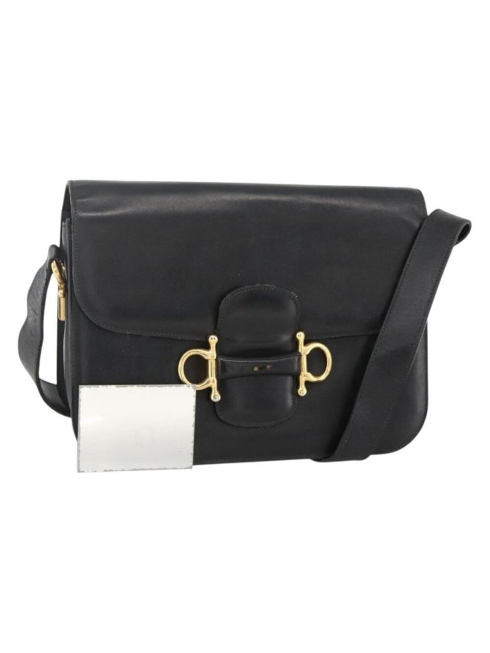 Authentic CELINE Shoulder Bag Leather Black Gold